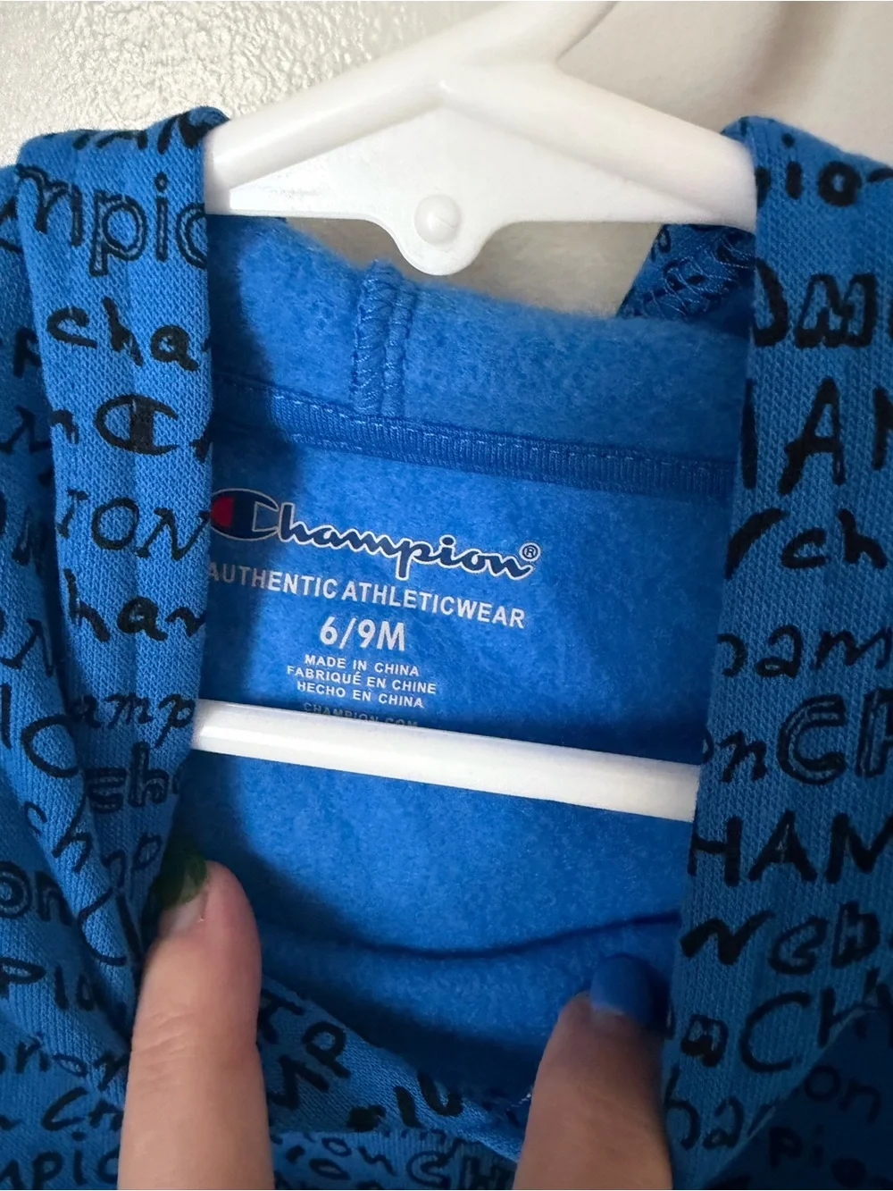Champion Boys 6-9M 2pc Blue Logo Hoodie & Black Fleece Pants Set